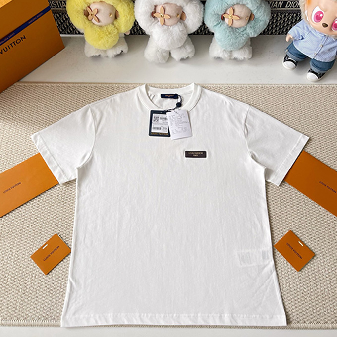 lv louis vuitton leather label slim fit cotton short sleeve t shirt
